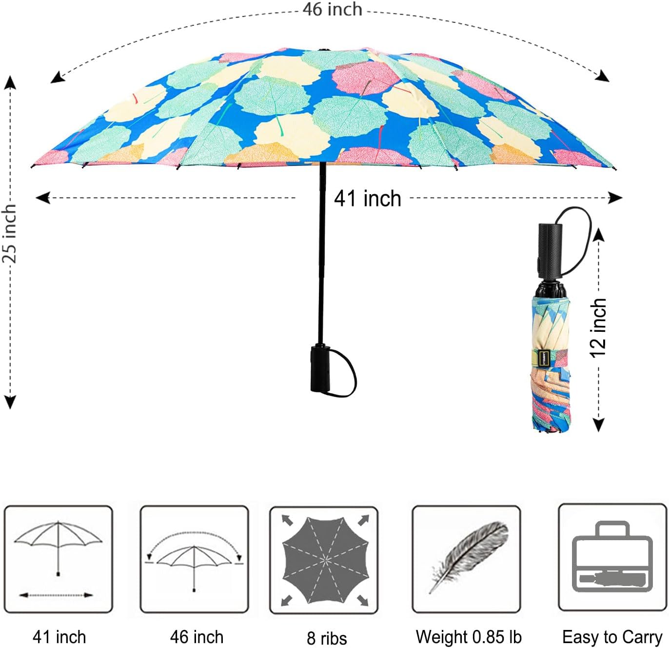 LANBRELLA Compact Reverse Folding Umbrella Auto Windproof Travel Umbrella - Image 5