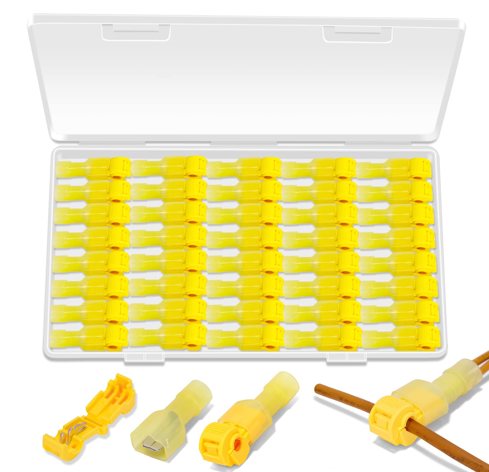 Ginsco 80 Pcs/40 Pairs Quick Splice Wire Terminals T-Tap Self-Stripping with Nylon Fully Insulated Male Quick Disconnects Kit 12-10 AWG