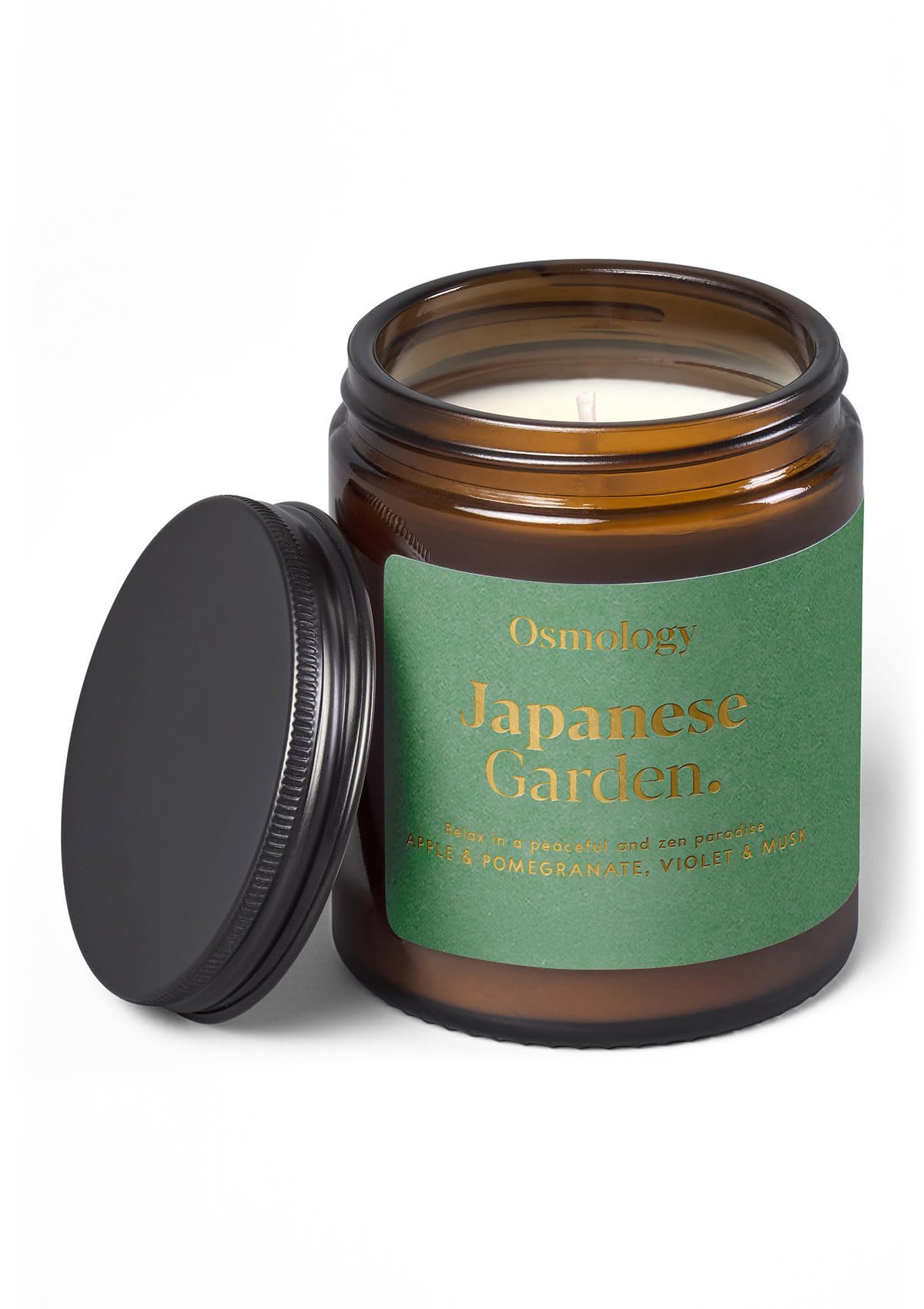 Osmology Japanese Garden Scented Candle – Apple, Pomegranate, Violet & Musk – Soy Wax Vegan Jar Candle, 140g, 30 Hour Burn Time