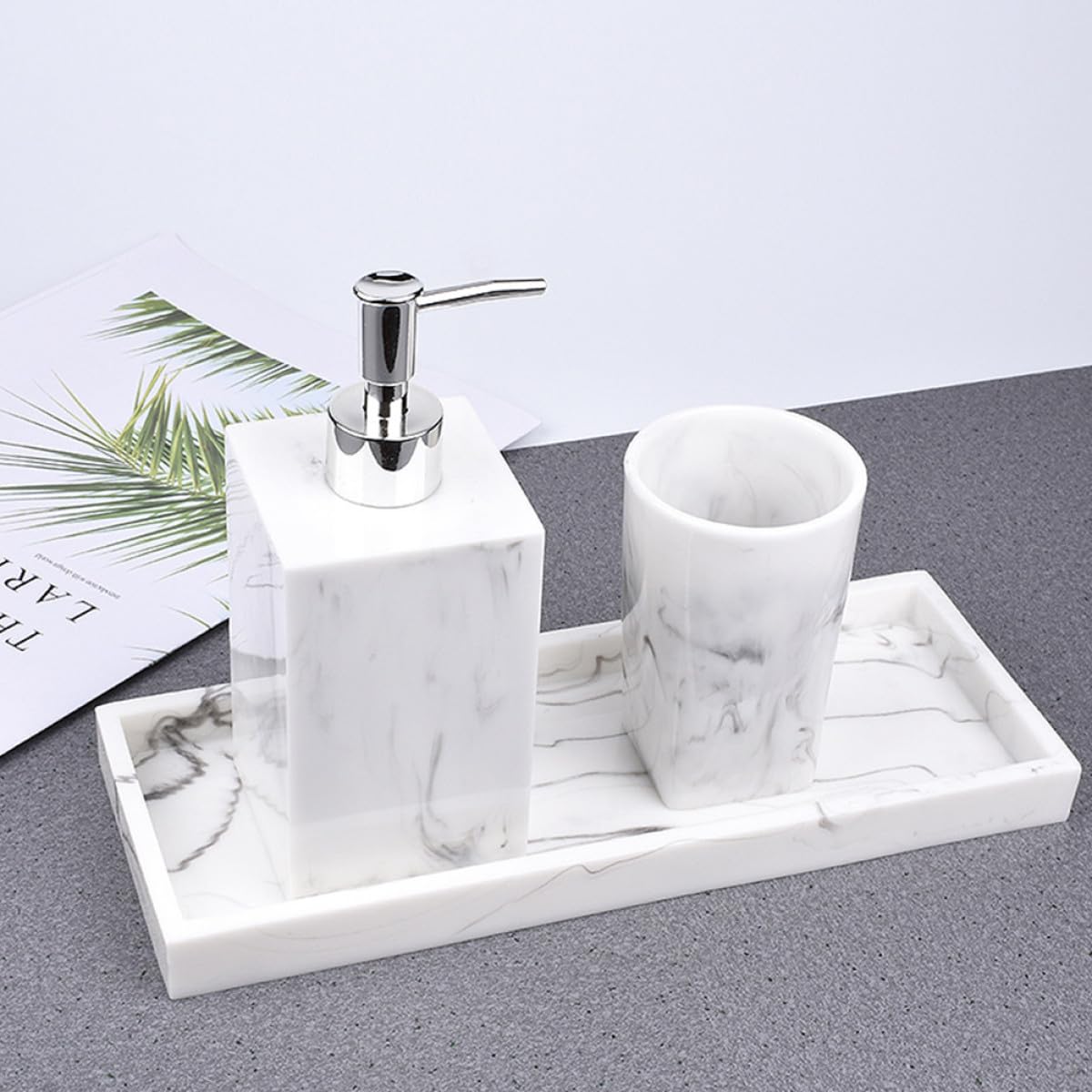 Dispenser di sapone bagno in resina nero con vassoio organizer, set 1 pezzo per bagno e regalo matrimonio