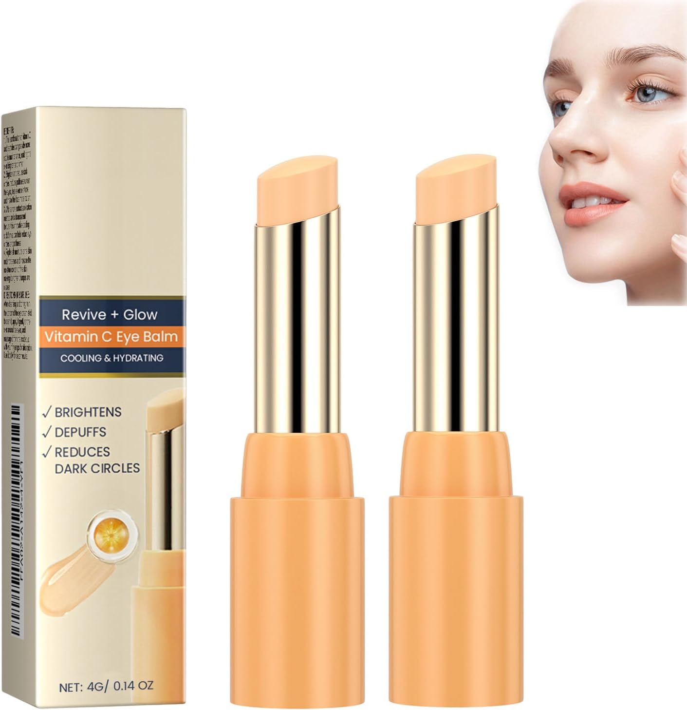 Revive Glowing Vitamin C Augenbalsam-Stick, Augenreparaturcreme, aufhellender Balsam, verbessert Augenringe und reduziert Schwellungen, tiefenwirksame Feuchtigkeitscreme, gegen Falten (2pcs)