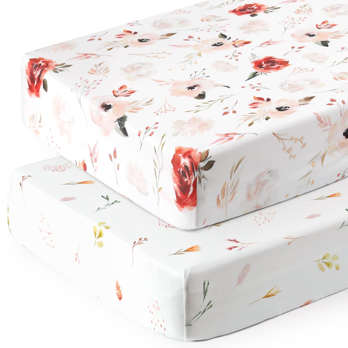 Juego de 2 sábanas bajeras elásticas de punto jersey ultra suave para cuna, se adapta a todos los protectores de colchón estándar de cuna, seguro y cómodo, sábana bajera ajustable para cuna, bonita