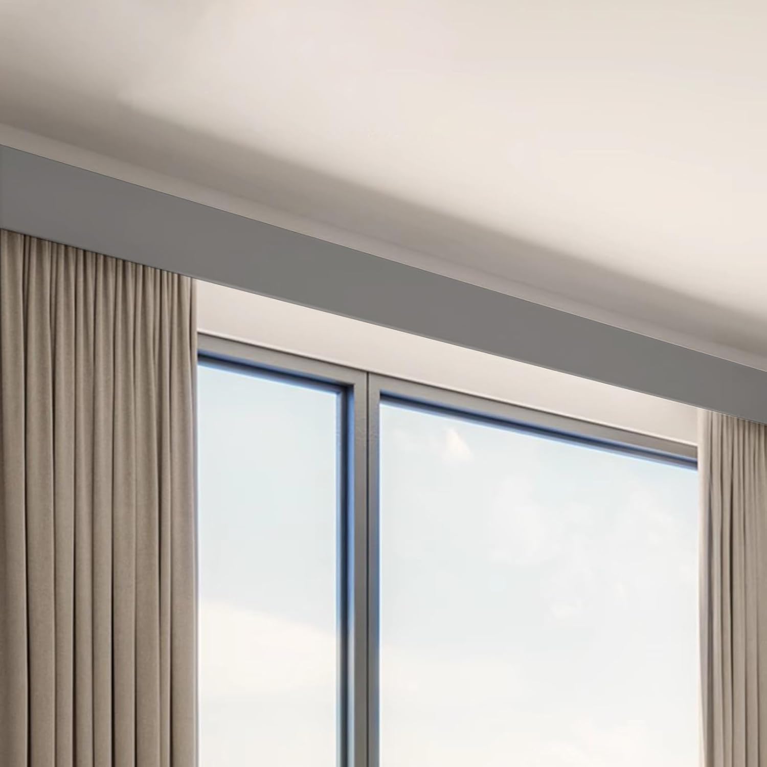 Premium Gray Decorative Curtain Pelmet Box - Wall-Mounted Window Cassette Panel with Single Rail for Extra Long Valance Track (1.2m/3.9ft) - Ideal for Bedroom Decor