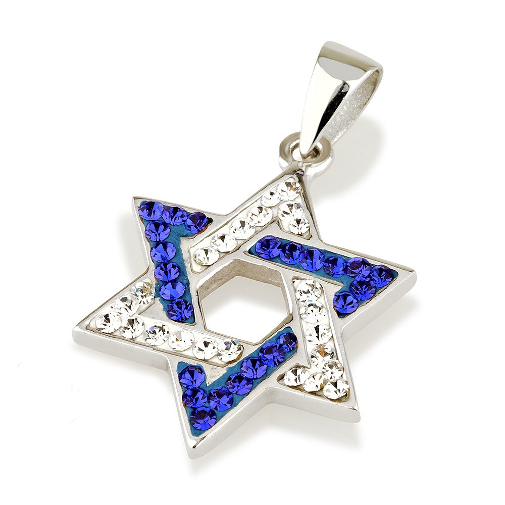 Star of David Pendant With White&Blue Gemstone & 925 Sterling Silver Necklace
