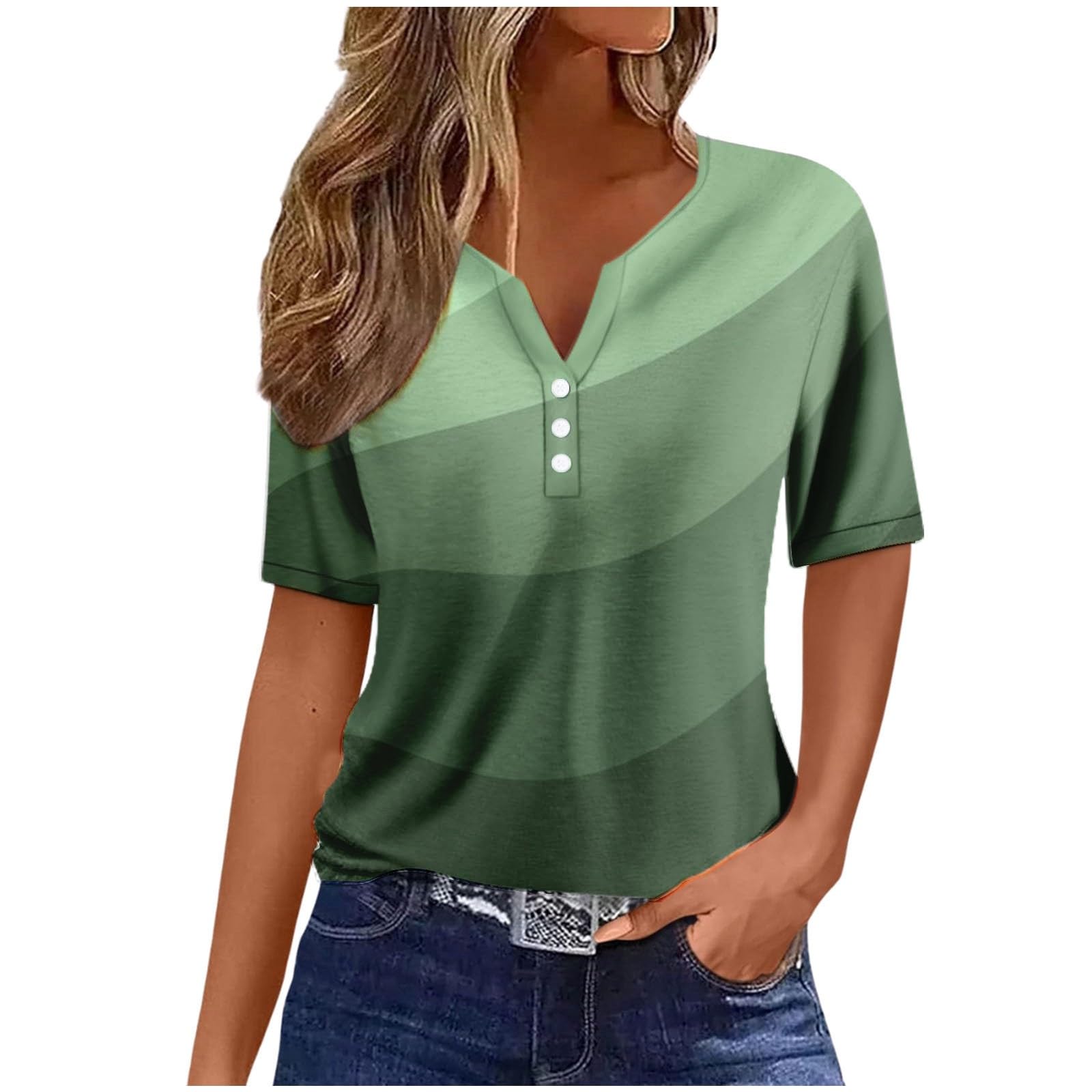 Z-Tops for Women V Neck Buttons Sexy Shirts Short Sleeve Elegant Blouses Geometric Print T Shirt Top Clothes White Shirt