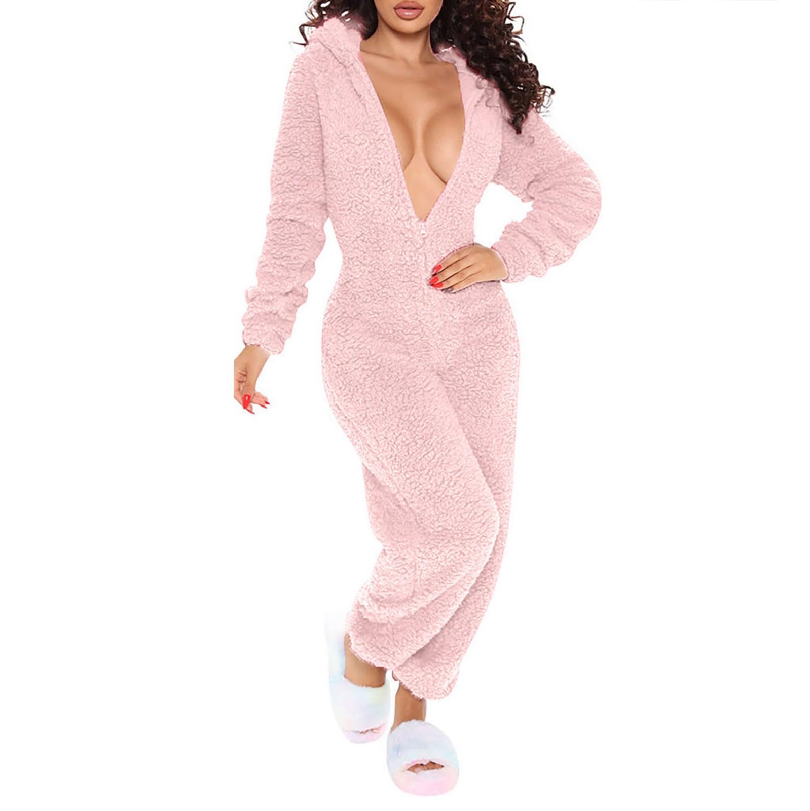 Mono para mujer acogedor con solapa en el trasero - Mono con orejas abiertas, traje de baño sexy de forro polar, pijama de una pieza, pijama de peluche, mono de peluche, traje festivo para el tiempo