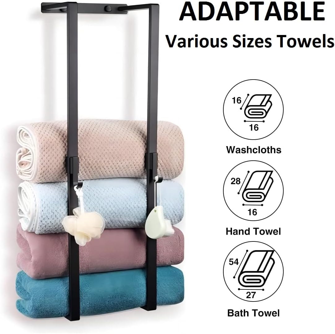 MANYHORSES Wall Mounted Towel Rack,Towel Racks for Bathroom,Bathroom Towel Storage,Metal Bath Towel Holder Organizer for Bathroom Wall (Black)