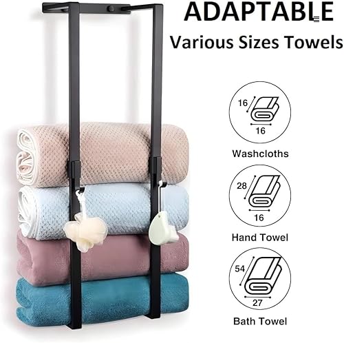 Miniatura 2 de MANYHORSES Toallero montado en la pared, toalleros para baño, almacenamiento de toallas de baño, organizador de toallas de baño de metal para pared