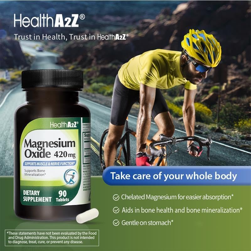 Miniatura 6 de HealthA2Z Wellness Óxido de magnesio 420 mg Apoyo óseo y muscular Suplemento dietético Paquete económico 24 paquetes de 90 tabletas cada uno