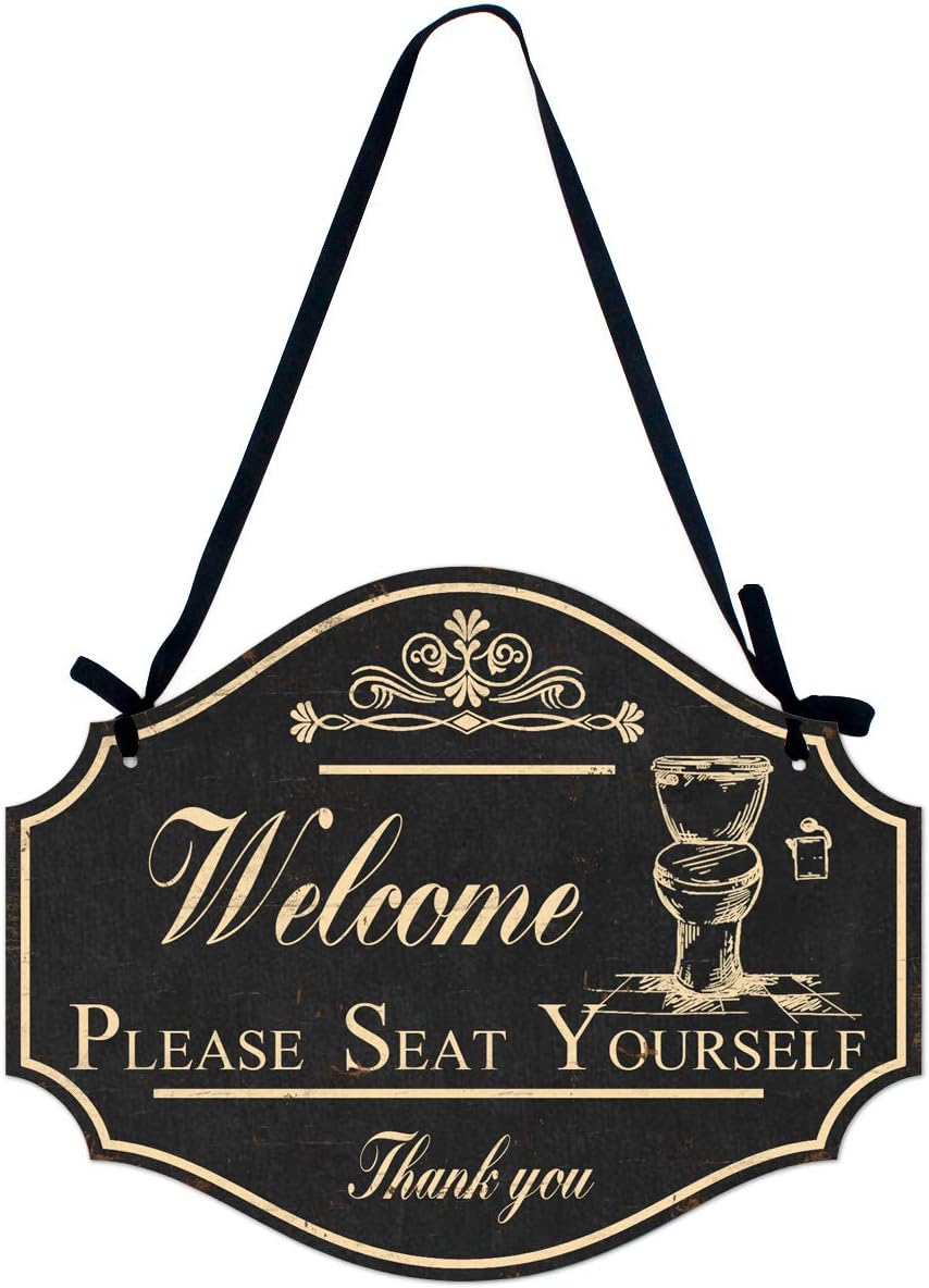 Funly meePlease Seat Yourself Welcome Metal Sign,Bathroom Wall Art Decor-12.2×9.5(in)
