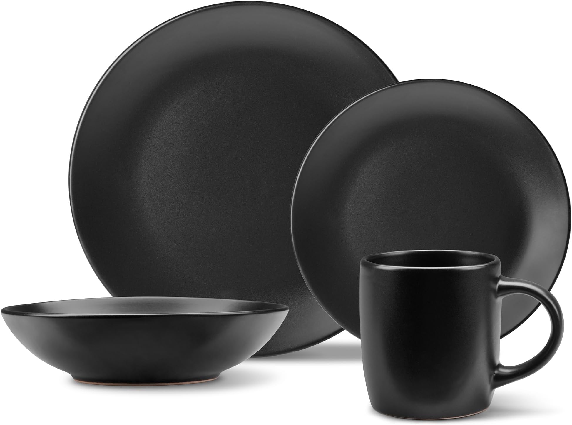 VonShef Dinner Set for 4, 16 Piece Plate & Bowl Set, Plate Set with 28cm Diameter Dinner Dish, 21cm Side Dish, 16cm Bowls & Mugs, Matte Black Dishwasher & Microwave Safe Tableware