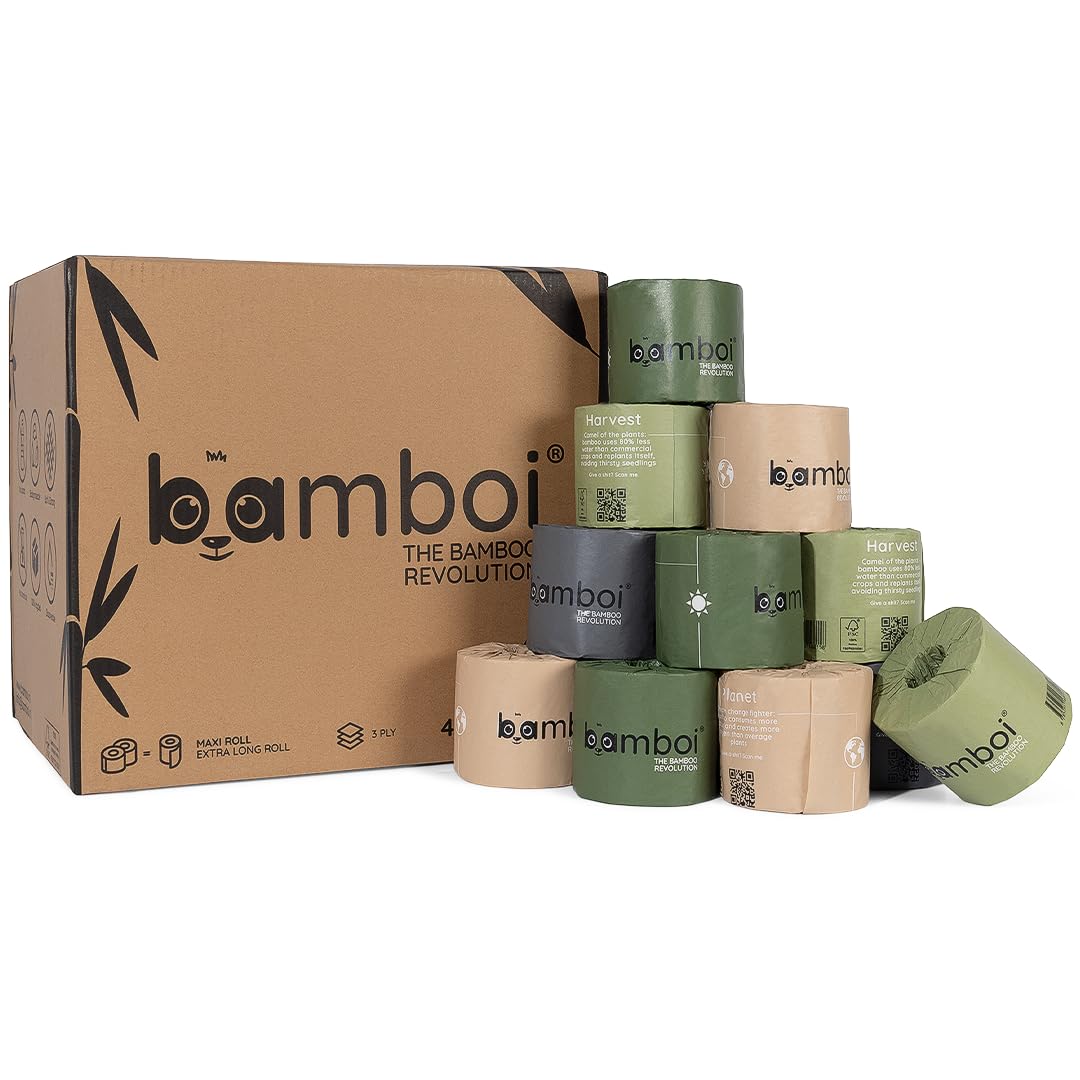 Papier Toilette en Bambou 3 épaisseurs 48 Maxi Rouleaux | Très doux, équivalant à environ 125 rouleaux de papier toilette standard, bambou certifié 100% FSC®