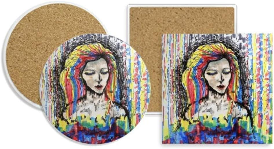 DIYthinker Fade Away Art Feature Coaster Cup Mug Holder Absorbent Stone Cork Base Set