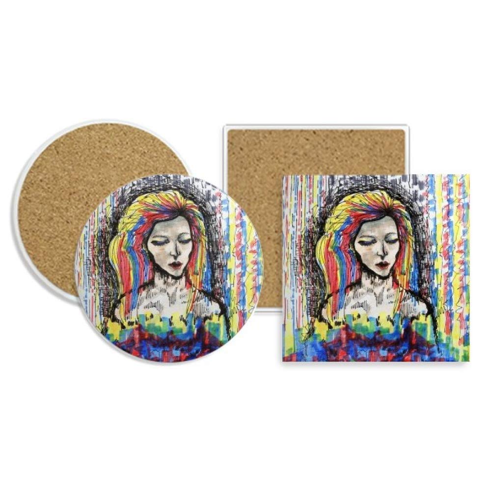 DIYthinker Fade Away Art Feature Coaster Cup Mug Holder Absorbent Stone Cork Base Set