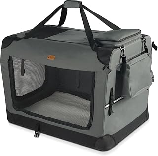 VOUNOT Hundebox faltbar, Transportbox Katze Hunde, Hundetasche, Oxford-Gewebe, Netzstoff, Atmungsaktiv, Transportabel, Metallrahmen, mit Griffen, Taschen, 60x44x44cm M, Grau product image
