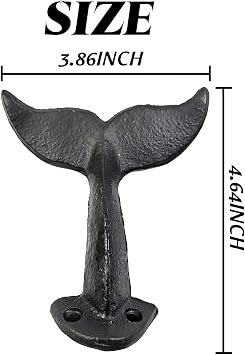 NSBELL 4PCS Whale Tail Cast Iron Wall Hook