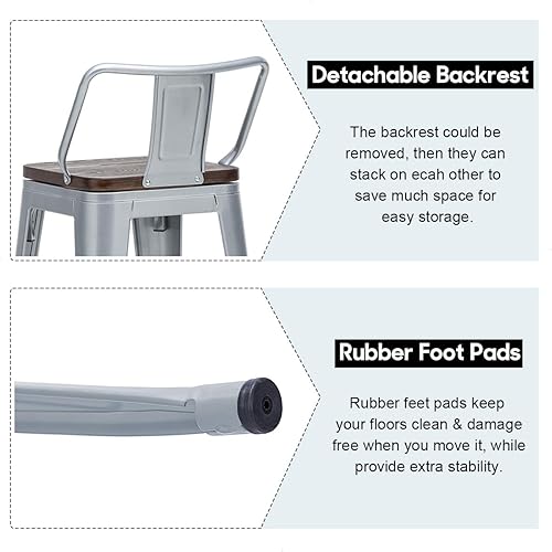 Miniatura 17 de Alunaune Juego de 4 taburetes de bar de metal de 26 pulgadas, taburetes de bar de altura de mostrador negro mate, sillas de barra industriales con