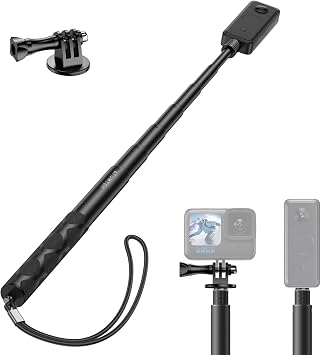 ATUMTEK 52" Invisible Selfie Stick, 1/4" Extendable Monopod Pole, Solid and Compact Design for Insta360, for GoPro, DJI, Action Cameras Buckle Mount for GoPro & DJI and Wrist Strap Included