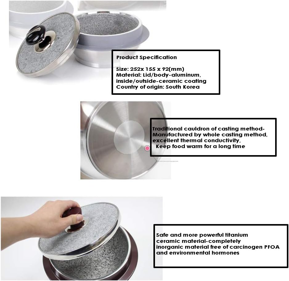 Kitchen art Non-stic Traditional Stone Rice Cooker Cauldron Multi Cooker 15cm Nurungji,Crust of Overcooked Scorched Rice Korea for 2~3 people