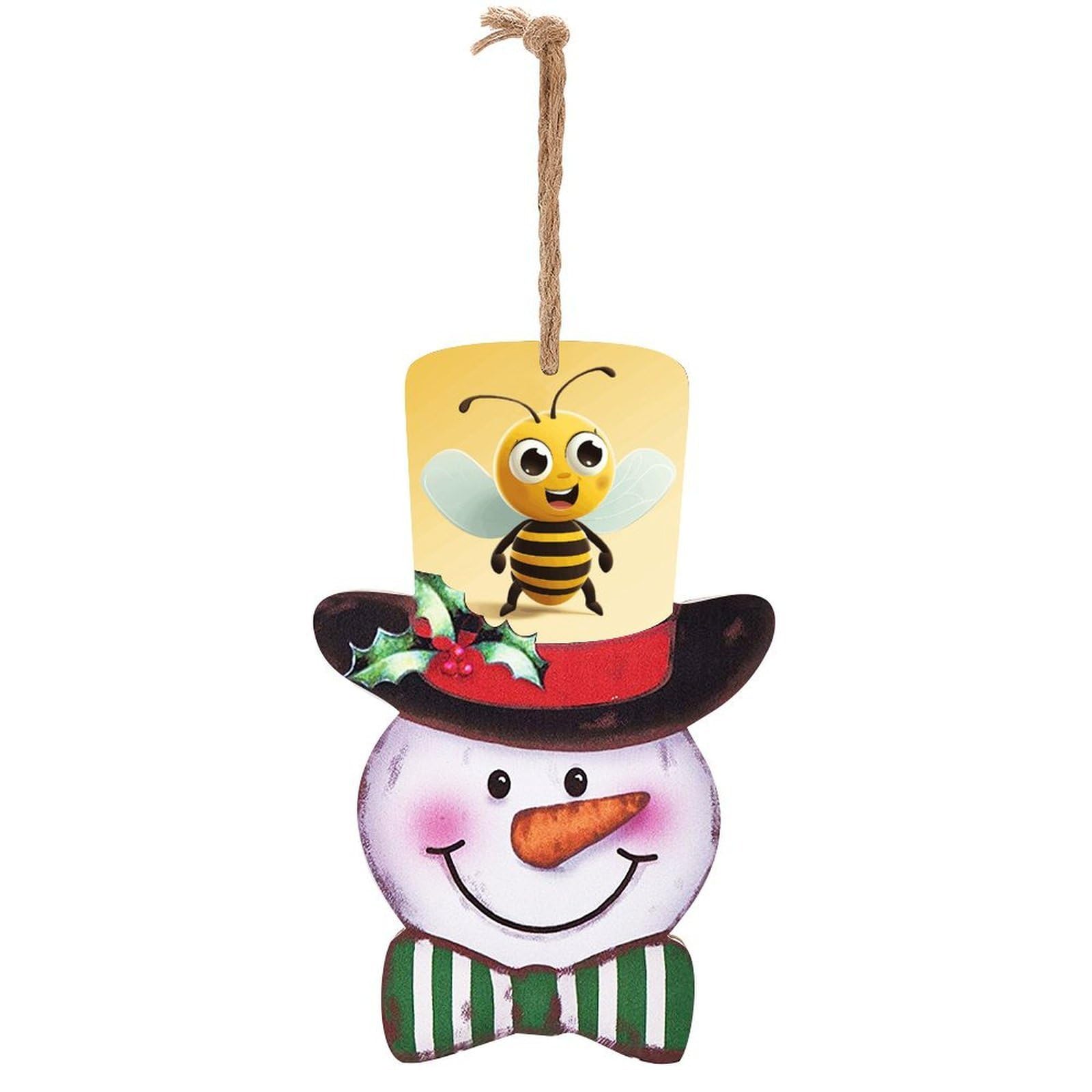 Cartoon Bee Snowman Decor Christmas Snowmans Hanging Decors Wooden Exquisite Holiday Decoration Sign for Home Window Wall Farmhouse Indoor Outdoo