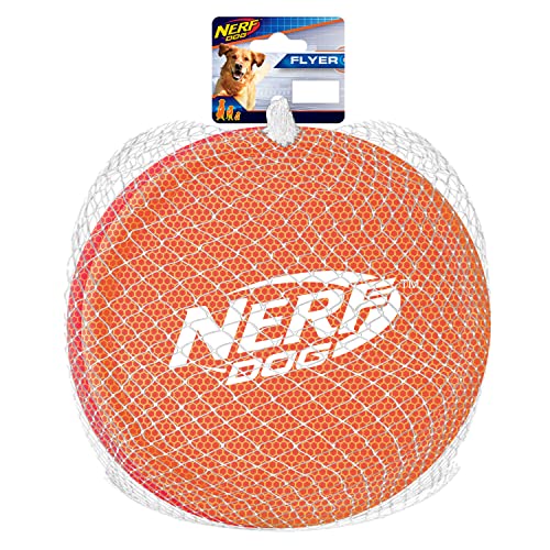 Nerf Dog Nylon Flyer Dog Toy, Flying Disc, Lightweight, Durable and Water Resistant, Great for Beach and Pool, 9 inch diameter, for Medium/Large Breeds, Two Pack, Orange and Red (8959) Nerf Dog Nylon Flyer Dog Toy, Flying Disc, Lightweight, Durable and Water Resistant, Great for Beach and Pool, 9 inch diameter, for Medium/Large Breeds, Two Pack, Orange and Red (8959)