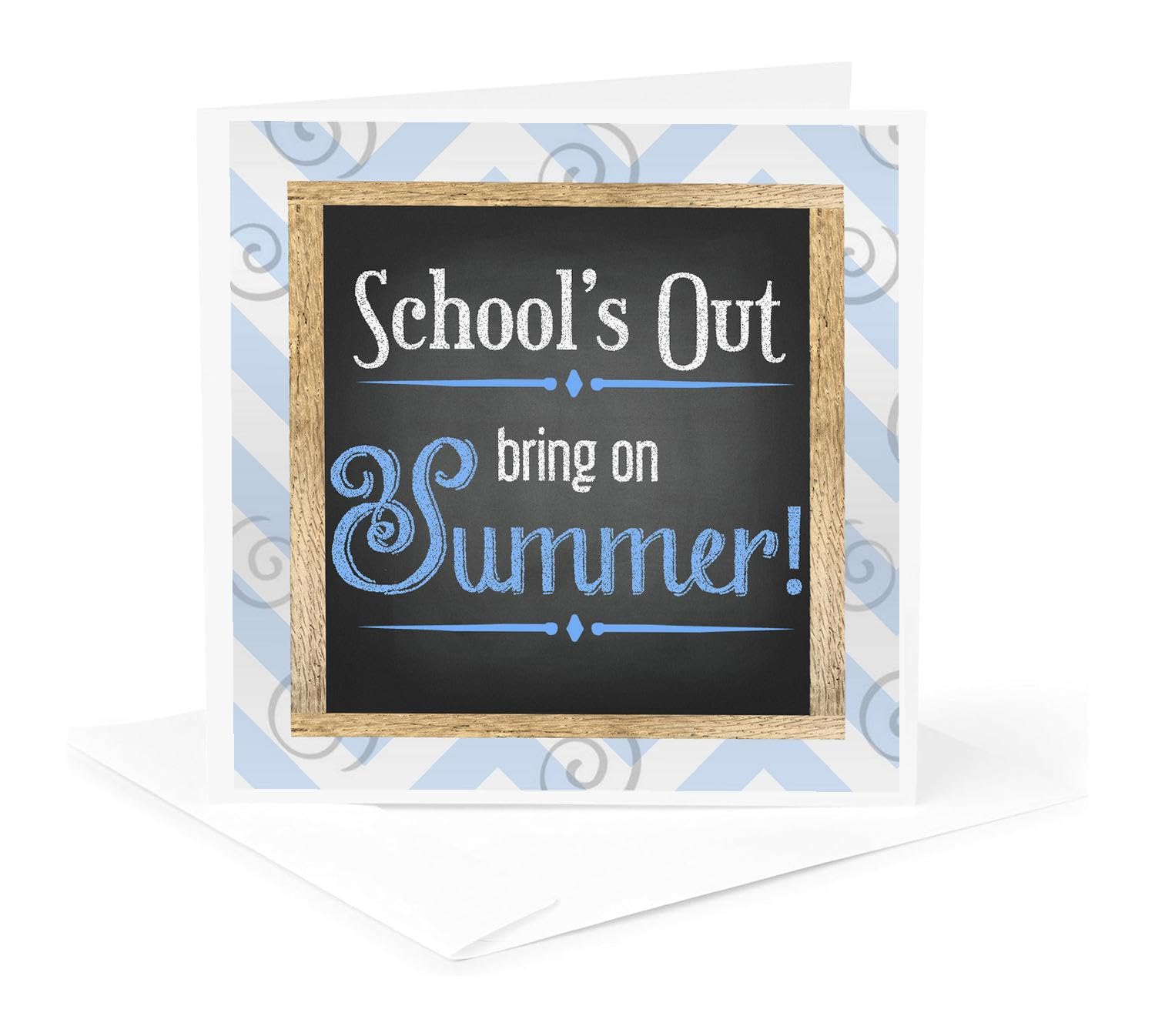 3dRose Greeting Card - Schools Out Bring on Summer Chalkboard and Beach Pattern. - Graduation Collection