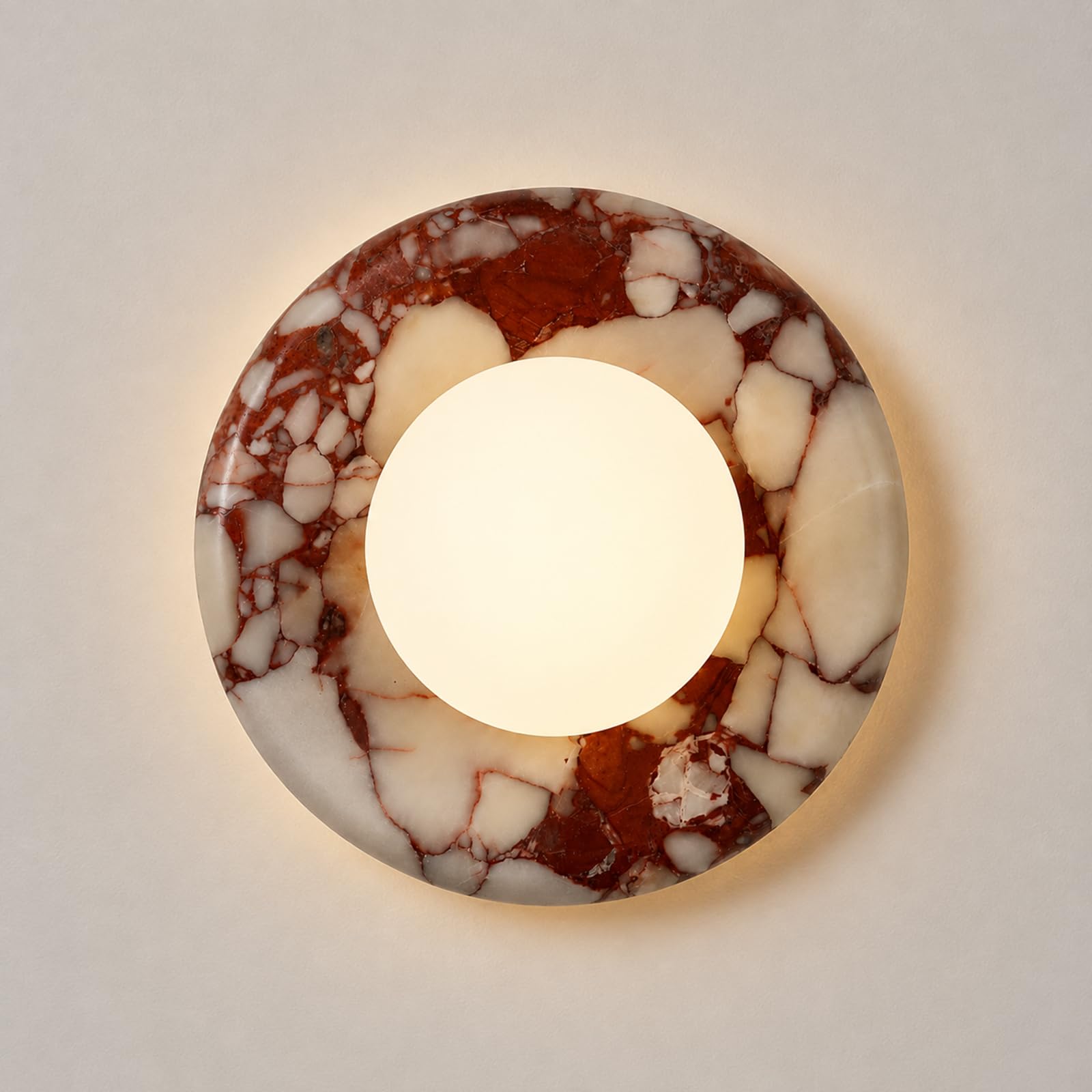 Applique da parete moderna rotonda in marmo naturale, lampada da parete in alabastro rosso