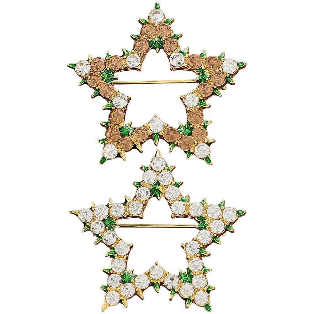 Sslvya 2 Pcs Rhinestones Star Brooch Pin for Women Men, Sparkly Crystal Star Lapel Pins Dresses Suit Scarf Shawl Clip Corsage Accessories
