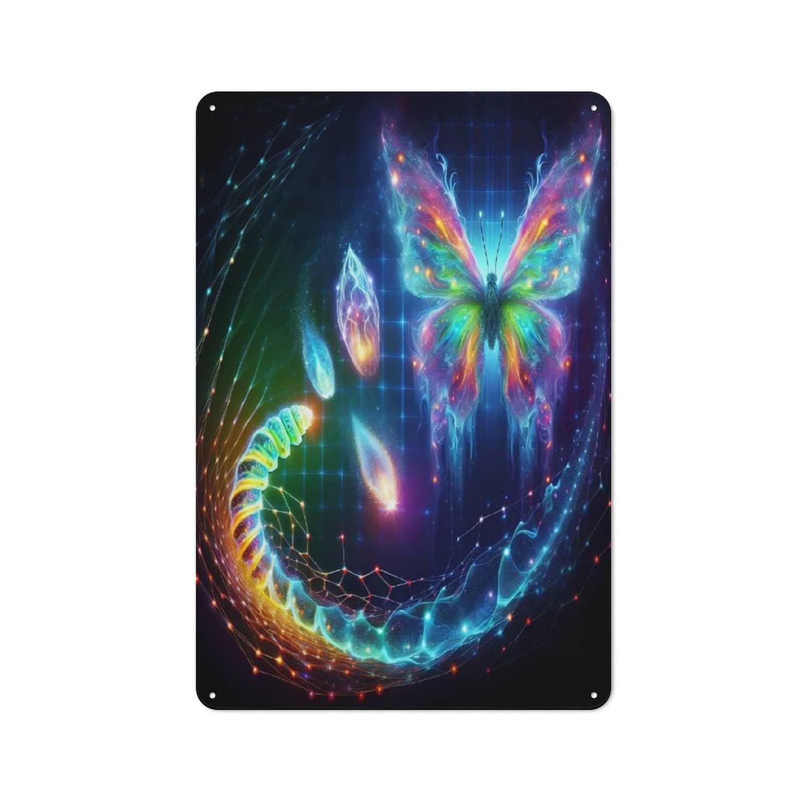 Junmoney Style-24 Tin Wall Plaque 30X20cm With Abstract Butterfly With Glowing Elements For Workshop Wall, With Clear Retro Wall Decor Character