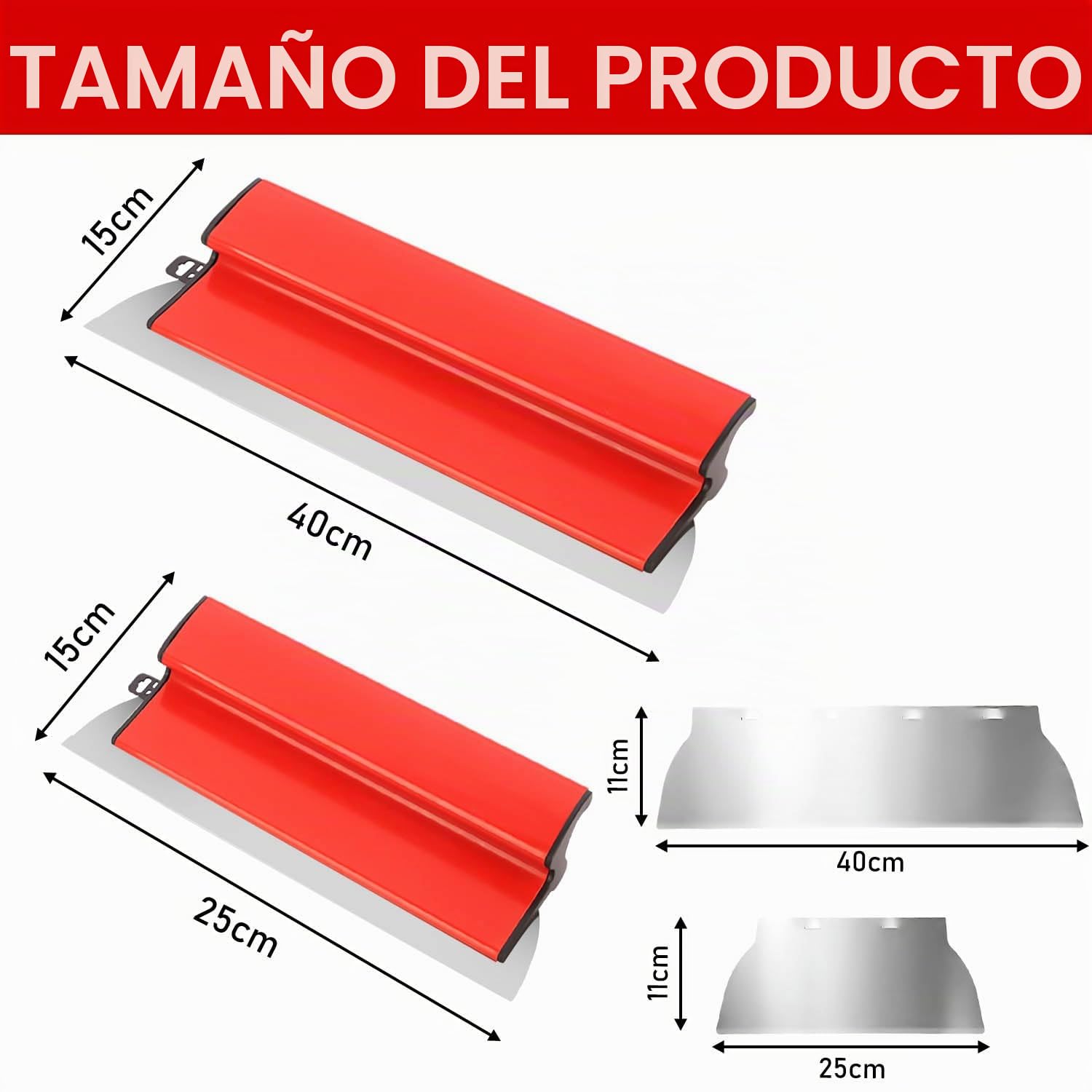 Espátula de superficie profesional 40 cm + 25 cm de acero inoxidable con hoja intercambiable (0,3 mm) - Herramienta de masilla para paredes y techos - Herramienta de enlucido, espátula de alisado