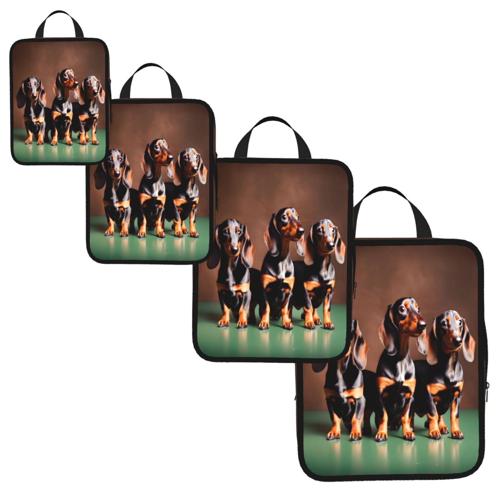 Dachshund Weiner dog Print 4 Set Compression Packing Cubes for Suitcases,Expandable Storage Bags Organizers