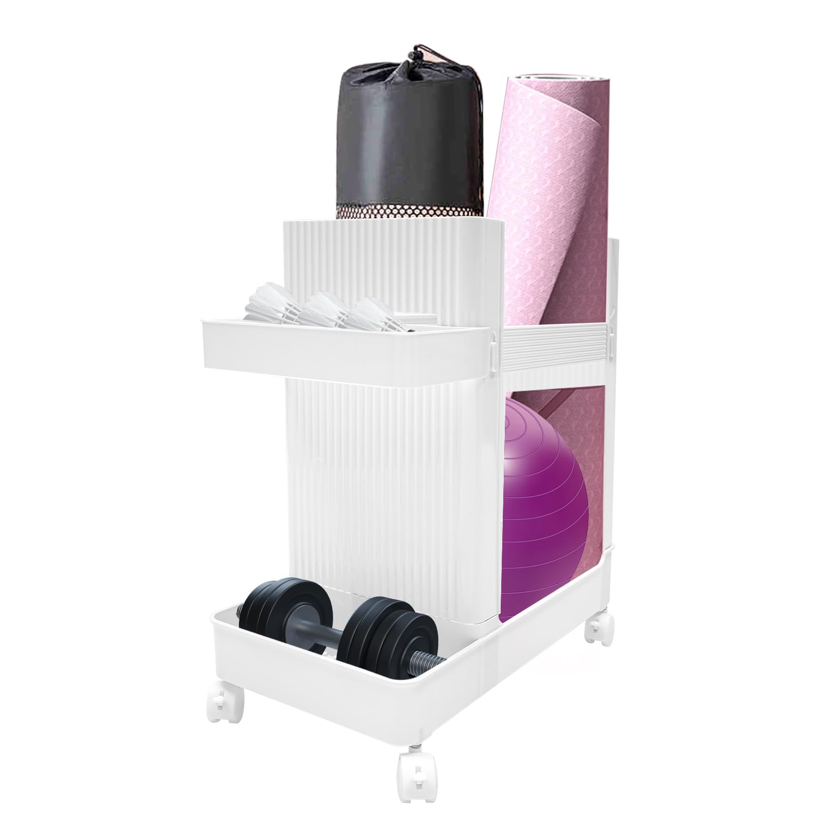 Surneis Weight Rack for Home Gym, Home Gym Storage Yoga Mat Storage Gym Storage Rack Workout Equipment Cart with 4 Universal Wheels Sidebar Clips 22lb Weight Capacity for Home, Gym, School