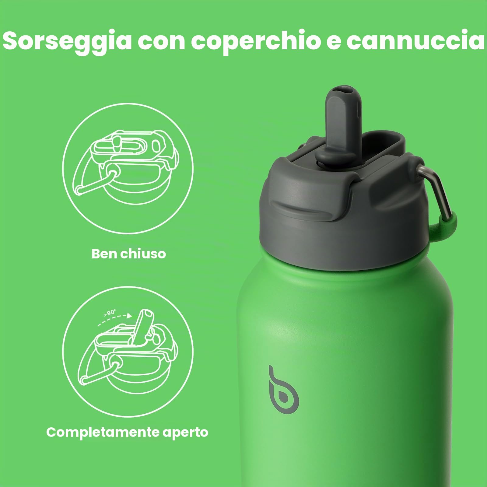 BOTTLE BOTTLE borraccia termica sport inox 32oz, cannuccia, portapillole