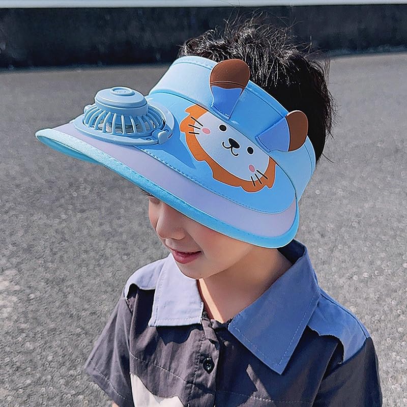 Kids Visor, Sun Visor Hat with USB Charging Fan, Cute Cartoon Design, Wide Brim Empty Top Sunhat for Boys Girls Outdoor2