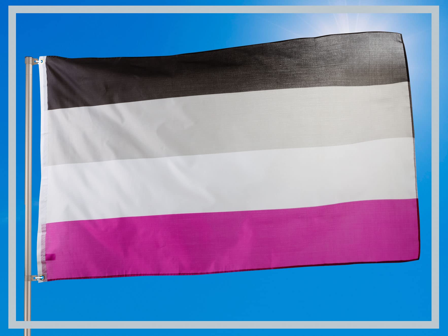 PHENO FLAGS Asexual flag - LGBTQIA flag 3x5ft with brass eyelets - weatherproof Pride flag for flagpole - 100% polyester - 90x150cm - Image 2