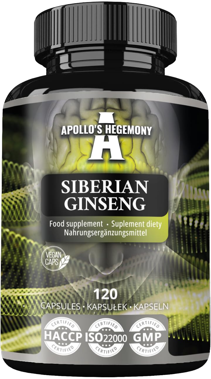 Ginseng Siberiano 500 mg - 120 Capsule Vegane - Estratto Standardizzato allo 0,8% di eleuterosidi B + E - Integratore alimentare di Apollo's Hegemony