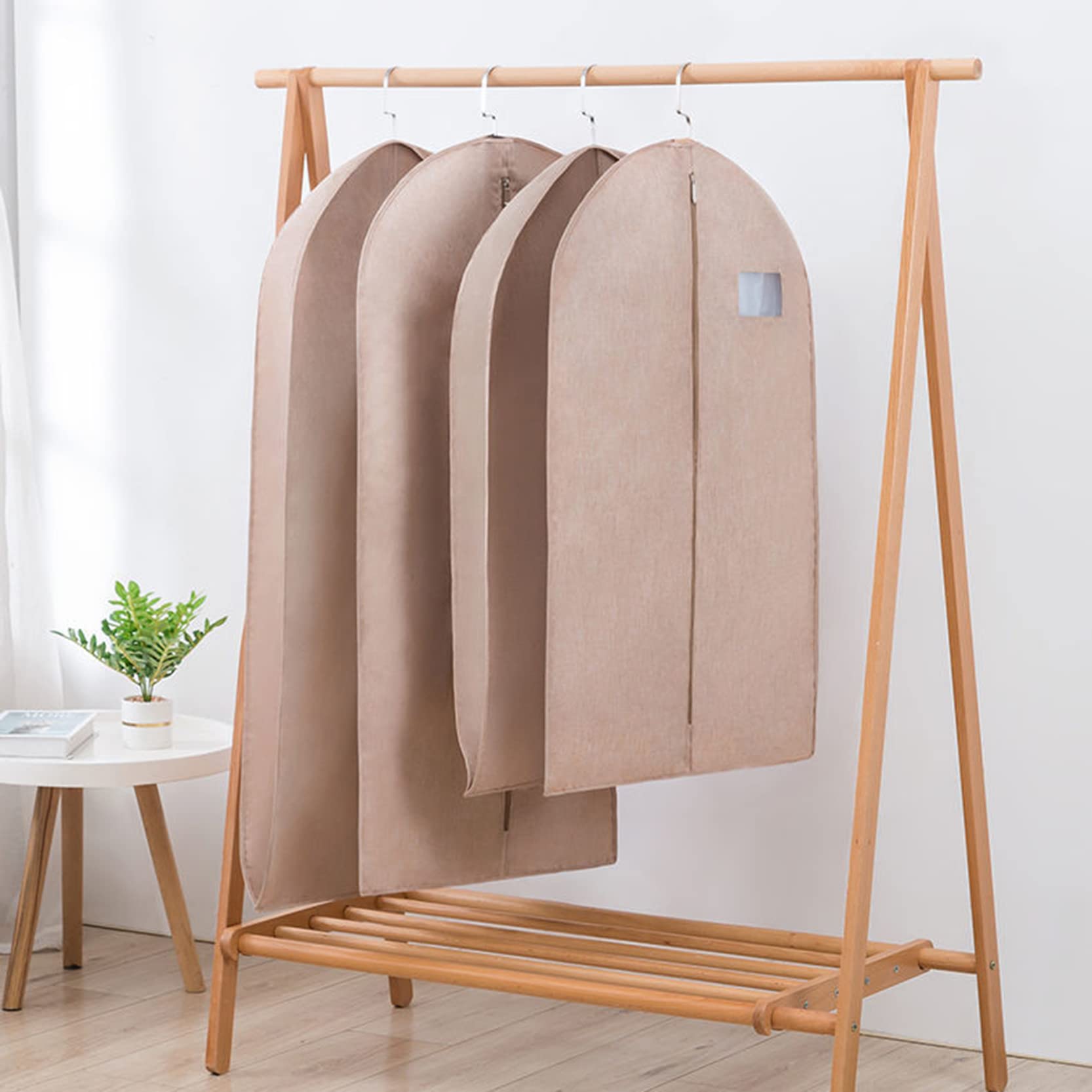 Fundas Para Ropa Con Cremallera,Bolsas Para Ropa Saludables Y Transpirables A PrPolvo, Paquete De 2,Fundas Para Trajes Lavables, Bolsas Protectoras Para Colgar Para Armario,Beige-110 x 58 cm