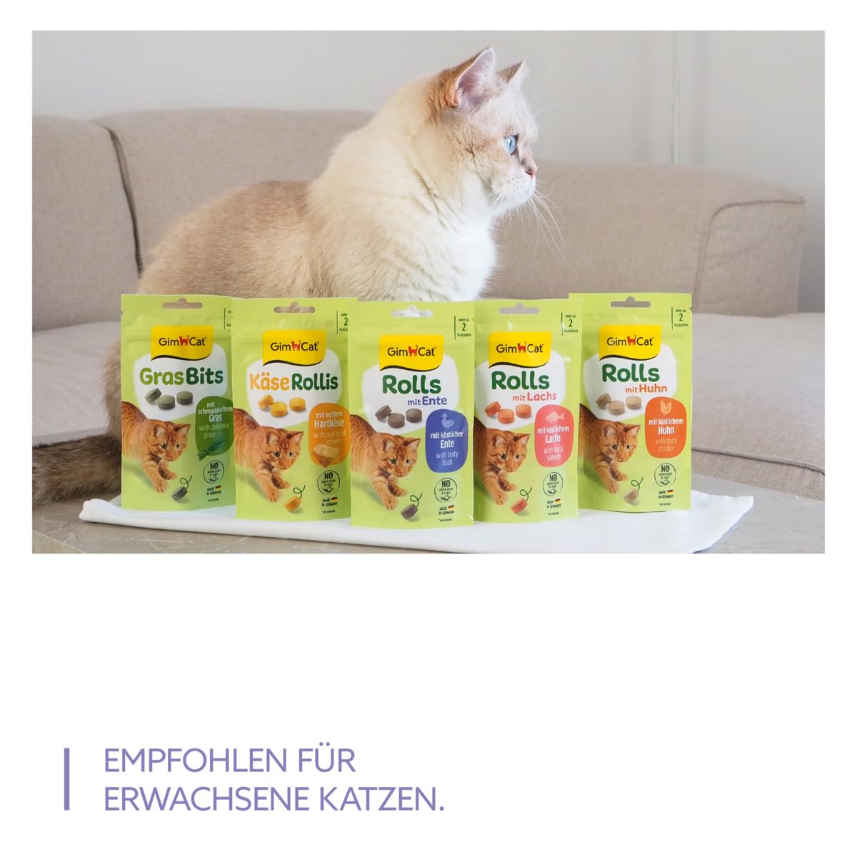 GimCat Rouleaux au Canard - La collation pour Plus de Plaisir et de Plaisir avec des ingrédients de qualité supérieure - 1 Sachet (1 x 40 g) (Lot de 5)