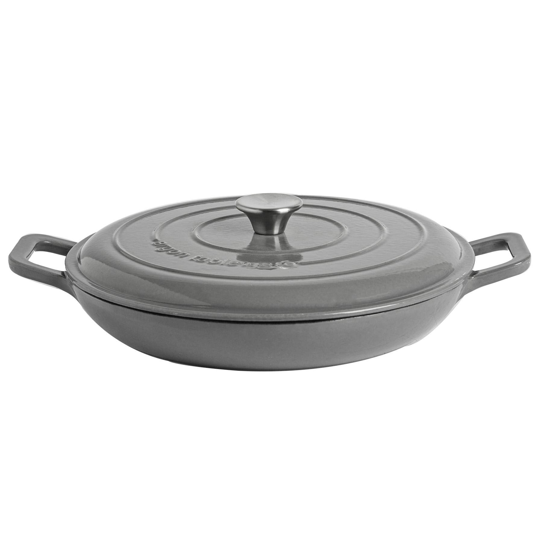 2.3L Shallow Cast Iron Casserole Dish with Self-Basting Lid - Slate Grey - Induction Hob Cooking 2.43QT Dutch Oven Bread Baking Serving Roasting Stew Stock Pot Pan