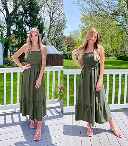 Image of ZESICA Women's Summer Boho Strapless Maxi Dress 2026 Casual Off Shoulder Smocked Flowy A Line Beach Holiday Long Dresses