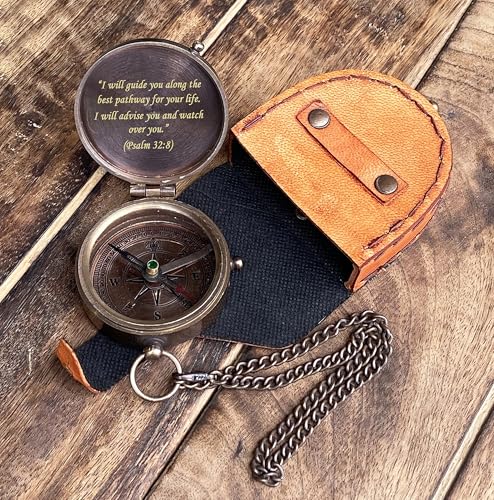 Brújula de latón personalizada con estuche de cuero miniatura 3