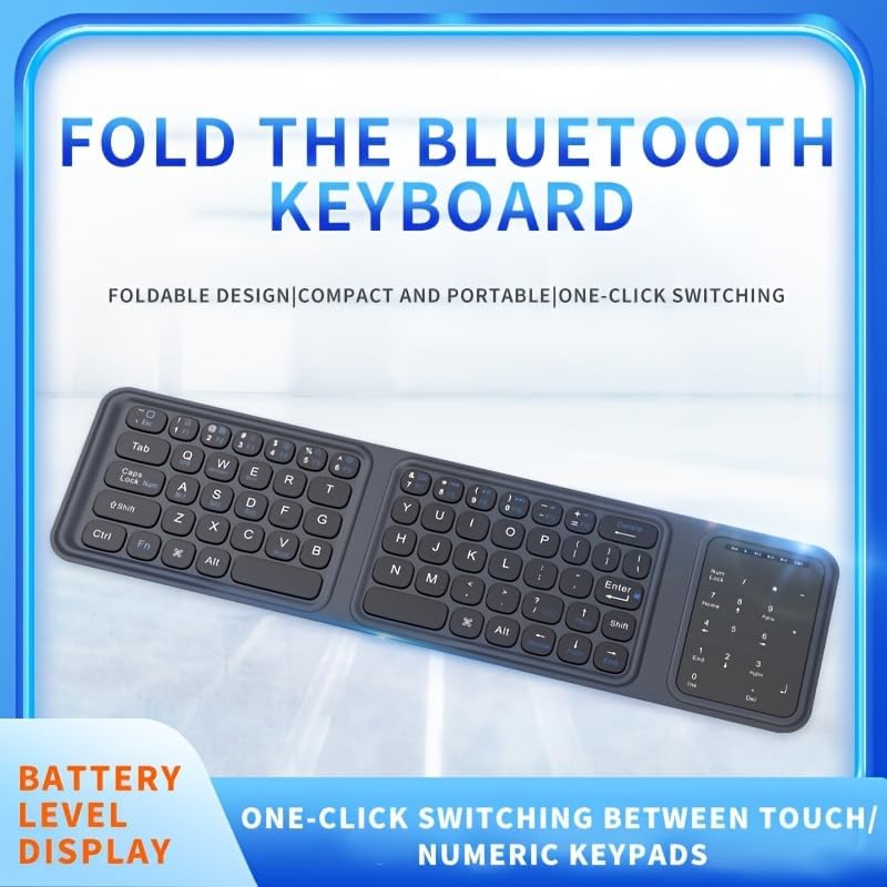JOMAA Tri-Fold Wireless Keyboard - Ultra-Thin Lightweight, PU Leather Cover 3 Device Connections, Silent Typing Portable Design, Compatible with Windows, Mac, iOS Android, Tablet Phone Laptop