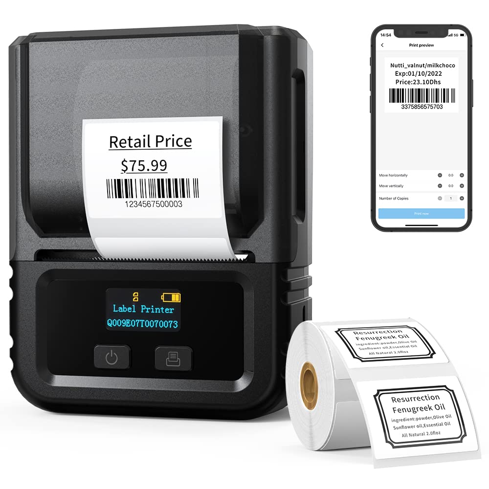 Phomemo M120 Label Maker- Barcode Printer Bluetooth Thermal Label Maker Machine 2 Inch 50mm Barcode 