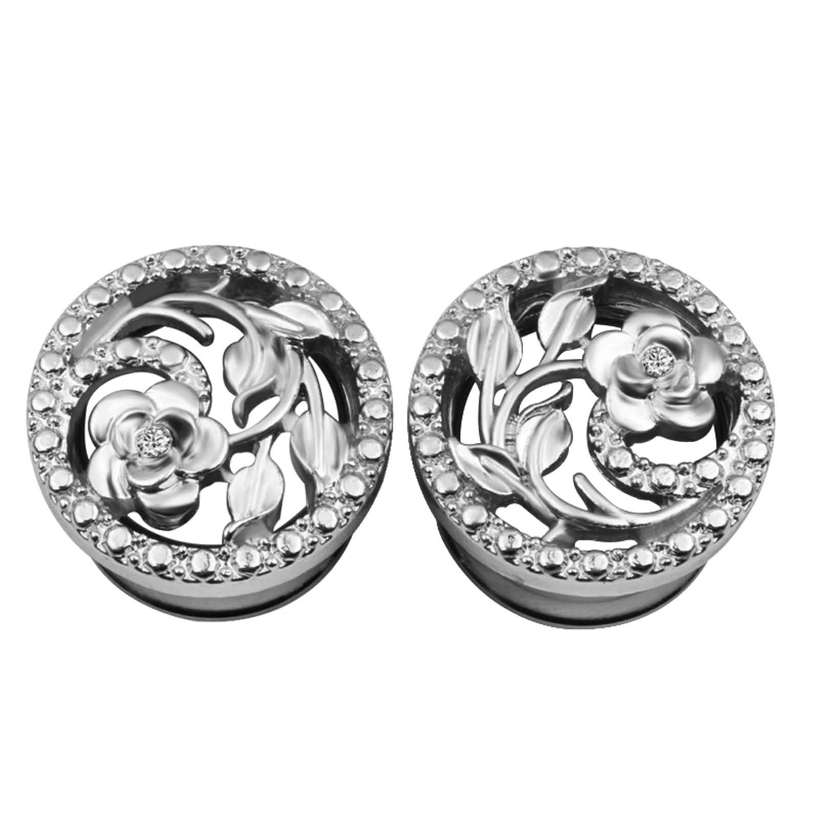 Daesar Ohr Tunnel Set, Plugs 8-16MM Edelstahl Blume mit Zirkonia Ohrringe Piercing Tunnel Plug