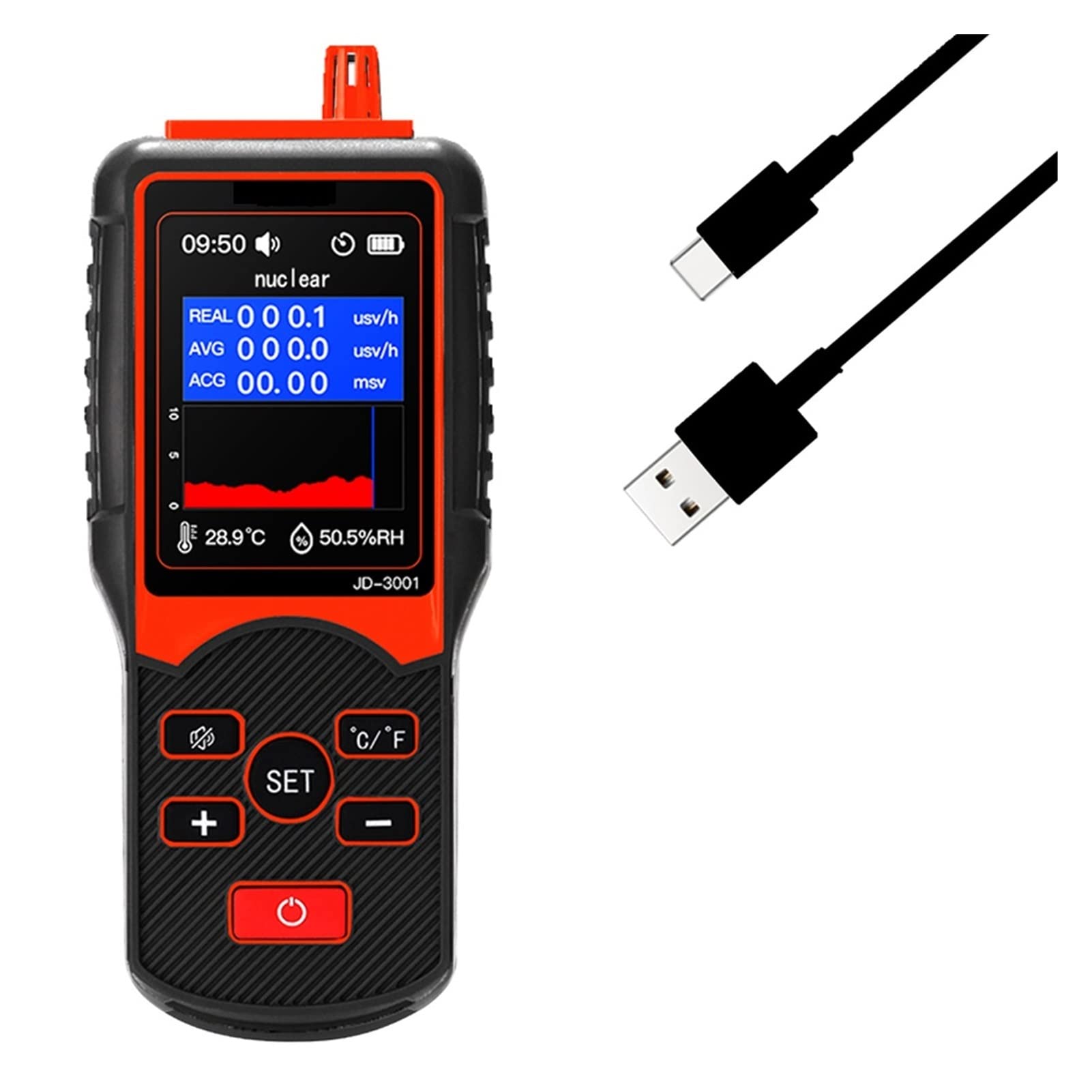 Czytnik EMF Urządzenie pomiarowe Counter Geiger Elektromagnetyczne Wykrywacz promieniowania Temperatura/Wilgotność z funkcją eksportu danych JD-3001