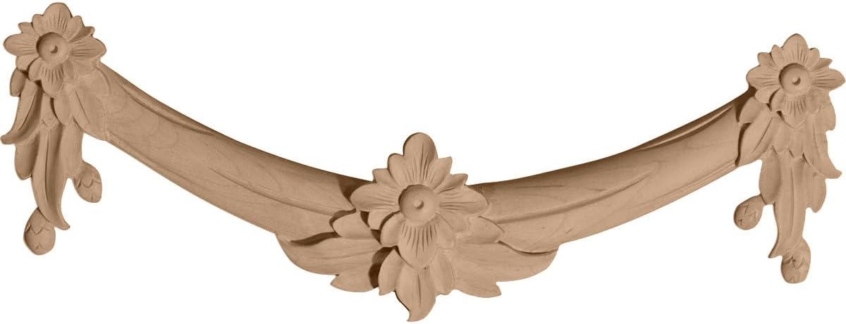 Ekena Millwork ONL16X06X01FLCH Medium Floral Swag Wood Onlays, 16 1/8" W x 6" H x 1 3/8" D, Cherry