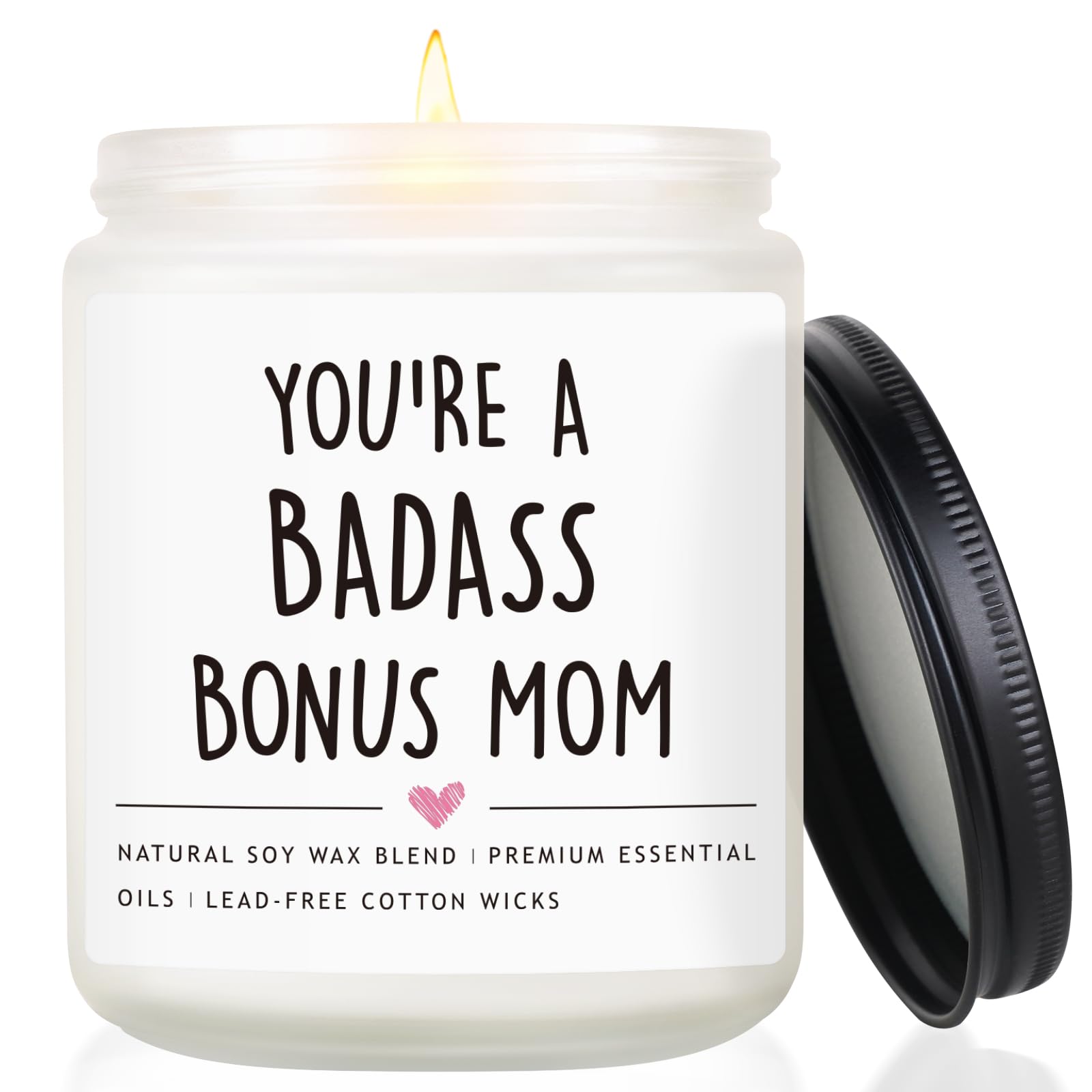 Bonus Mom Gifts from Daughter Son, Mothers Day Gifts for Stepmother, Badass Jar Candle Gift for Stepmom, Birthday Thanksgiving Day Christmas Gift for Stepmom, Adopted Moms, Second Moms