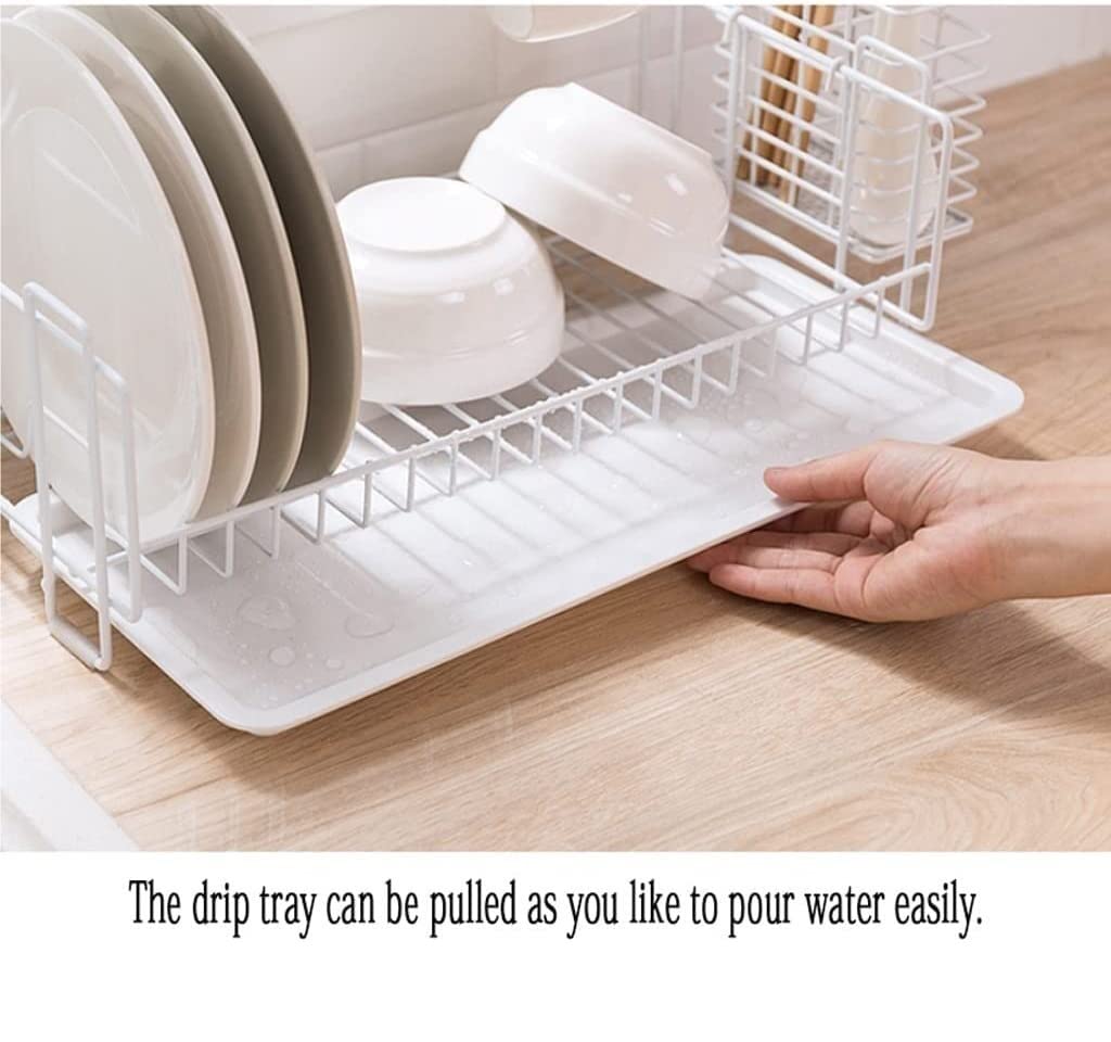 Egouttoir Vaisselle Étagères À Vaisselle Modernes en Métal avec Porte-ustensiles Détachable pour Égouttoir, Porte-gobelet pour Le Stockage De Comptoir Cuisine Rangement Cuisine(White)