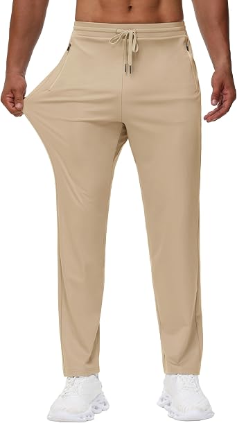 MIVEI Mens 30" 34" 36" Tall Athletic Joggers Sweatpants with Zipper Pocket | Lightweight Workout Running Traning Track Hiking Lounge Sports Pants Pull On, Stretch, Elastic Waist, Quick Dry, Open Bottom