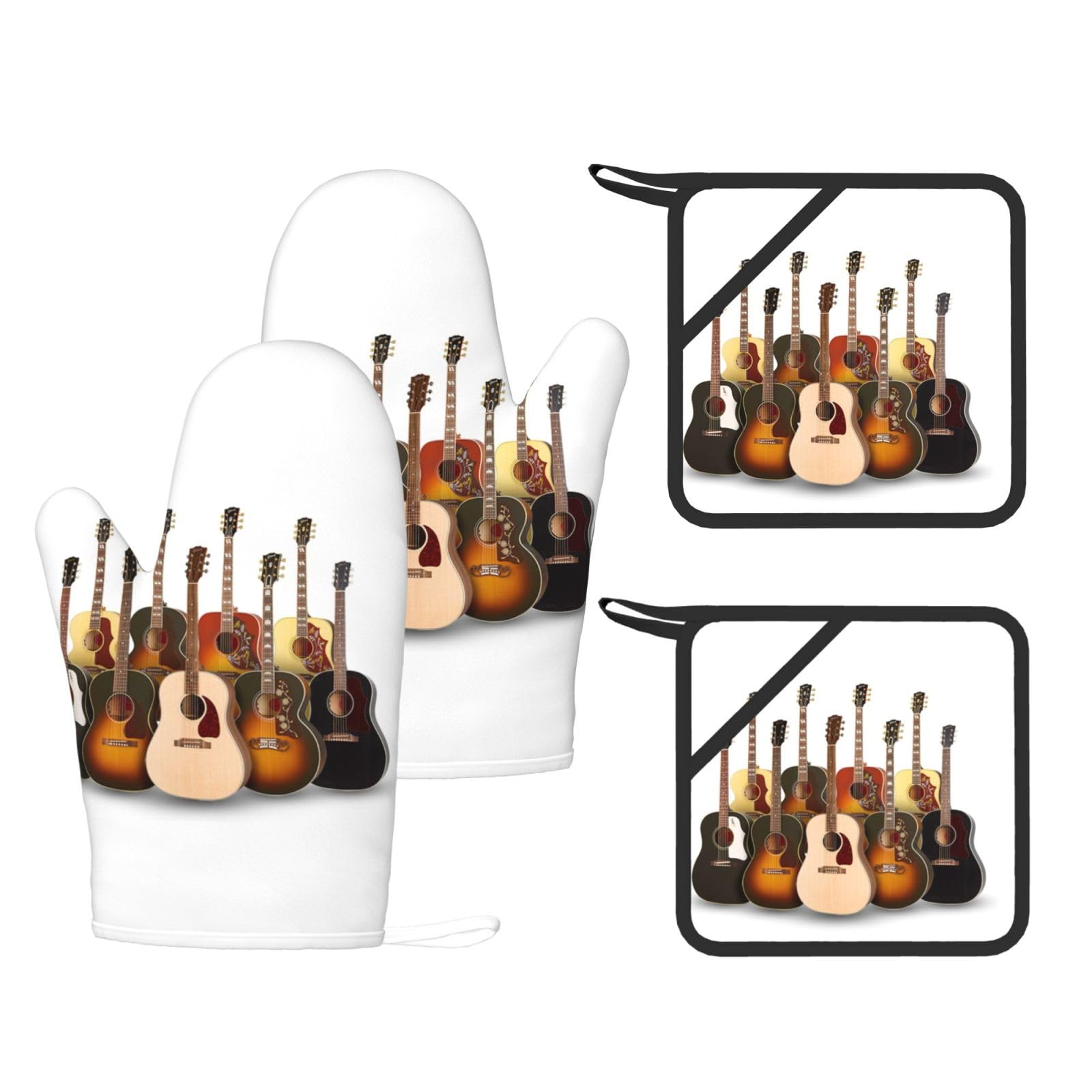 Rękawice żaroodporne z nadrukiem gitarowym i podkładka wielokrotnego użytku rękawice kuchenne